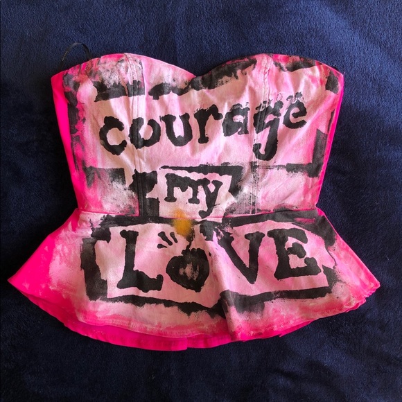 Hot pink bustier w/custom stencil Courage My Love - Picture 1 of 3